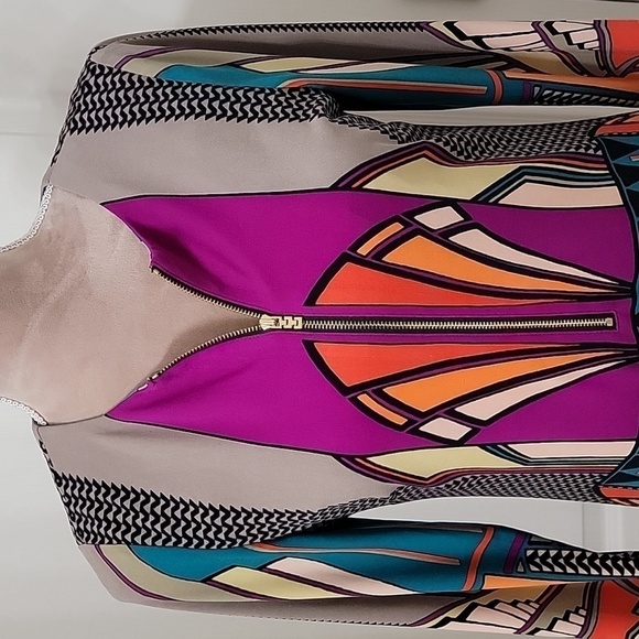 Etcetera, Size 2 Geometric / Art Deco Design 3/4 Sleeve Dress, Front Zipper, EUC - Picture 2 of 10